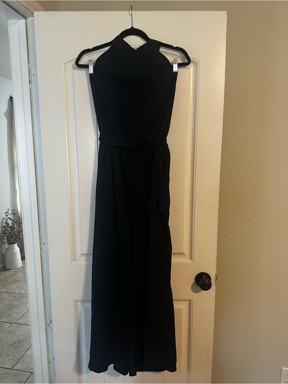 Navy Halter Jumpsuit with Waist Tie